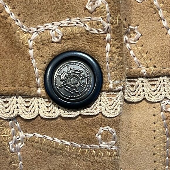 Kroshetta Tan/Camel Suede Cropped Patchwork Jacket Size M - Picture 4 of 14